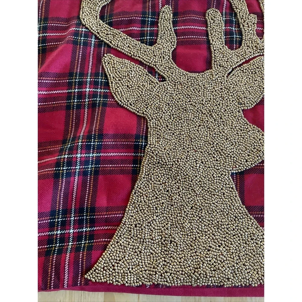 Pier 1 One Red Plaid Beaded Throw Pillow Cover Holiday Christmas Large